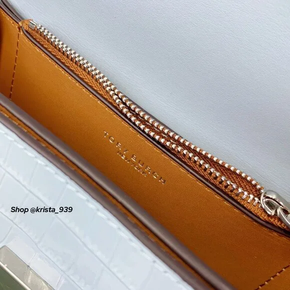 TORY BURCH ELEANOR SMALL Convertible Bag croc-embossed Blue Mist Leather - Picture 5 of 10